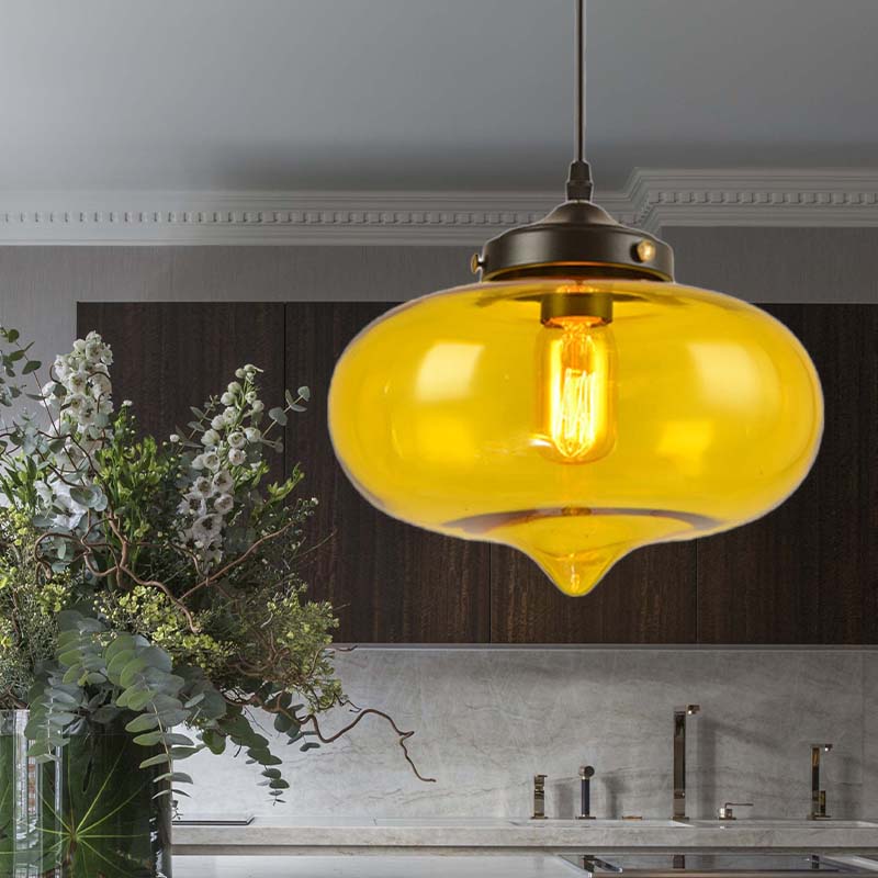 Modern Onion Pendant Light – Gray/Red/Yellow Glass Ceiling Fixture For Restaurants