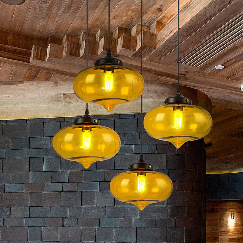 Modern Onion Pendant Light In Gray/Red/Yellow Glass For Restaurant Ceiling Fixture