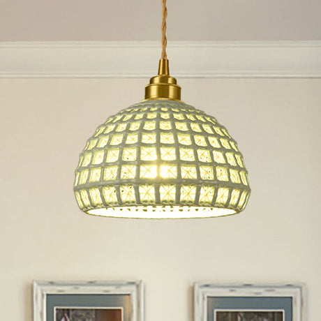Vintage Ceramic Dome Lamp With Hollow Out Design - Blue/Pink Suspended Light