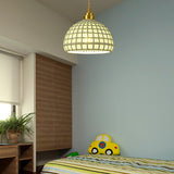 Vintage Ceramic Dome Lamp With Hollow Out Design - Blue/Pink Suspended Light