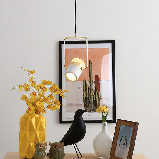Modern Square Pendant Ceiling Light - 1 Head Gold Hanging Kit With White Glass Shade