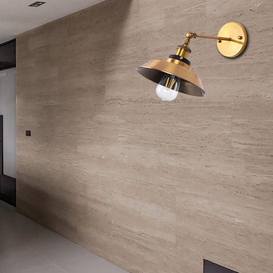 Industrial Style Metal Wall Lamp With Rotatable Barn/Cone Shade - Brass 1 Head Lighting Fixture For