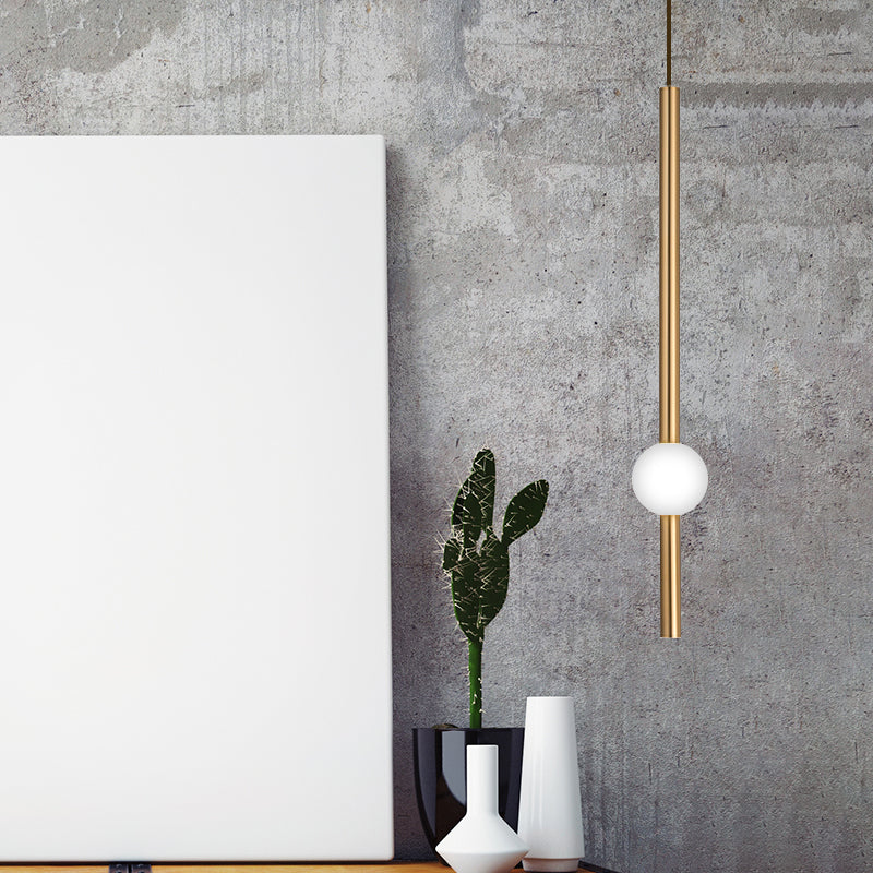 Gold And White Glass Flute Pendant Light- Single Head Stairway Fixture