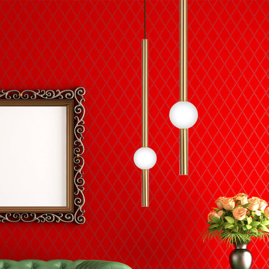 Gold/White Glass Flute Pendant Light Kit - Simple Style For Stairways (1 Head)