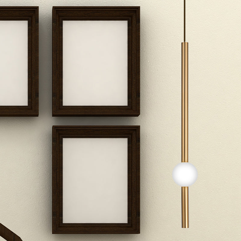 Gold/White Glass Flute Pendant Light Kit - Simple Style For Stairways (1 Head)