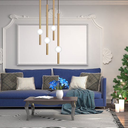 Gold And White Glass Flute Pendant Light- Single Head Stairway Fixture