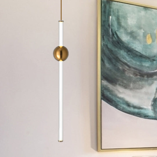 Gold And White Glass Flute Pendant Light- Single Head Stairway Fixture