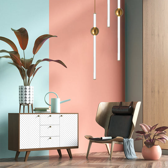 Gold/White Glass Flute Pendant Light Kit - Simple Style For Stairways (1 Head)