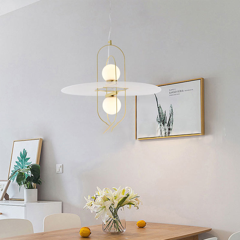 Contemporary Brass Oval Frame Pendant Light With Glass Shade - Metal Suspension Fixture 1 Head