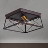 Industrial Style Metal Flush Ceiling Light Fixture - 10/12 Wide 2 Bulbs Coffee Tone Ideal For
