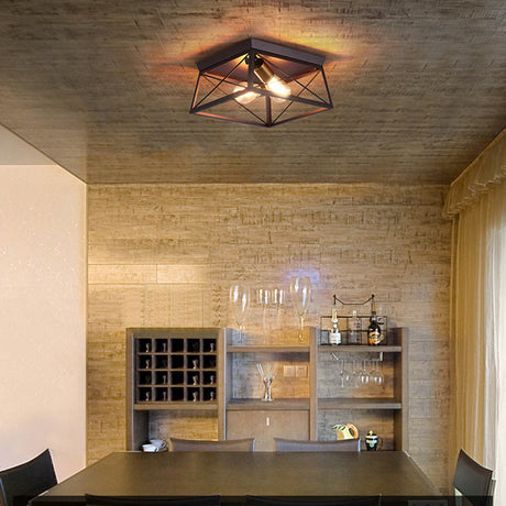 Industrial Style Metal Flush Ceiling Light Fixture - 10/12 Wide 2 Bulbs Coffee Tone Ideal For