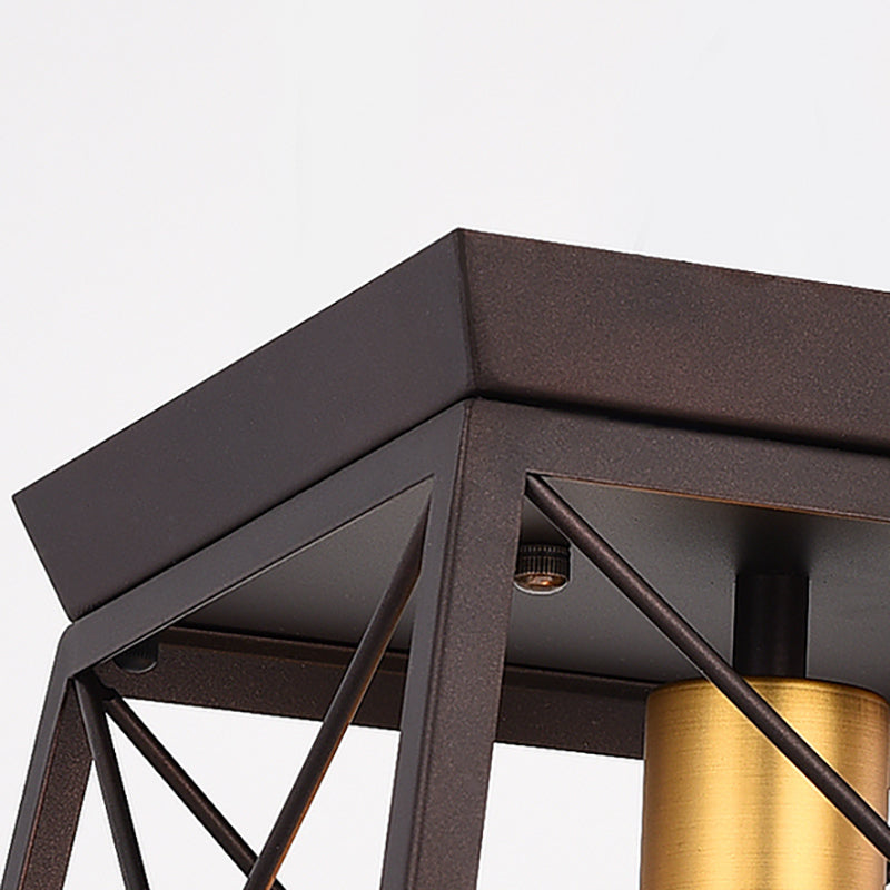 Industrial Style Metal Flush Ceiling Light Fixture - 10’/12’ Wide 2 Bulbs Coffee Tone Ideal For