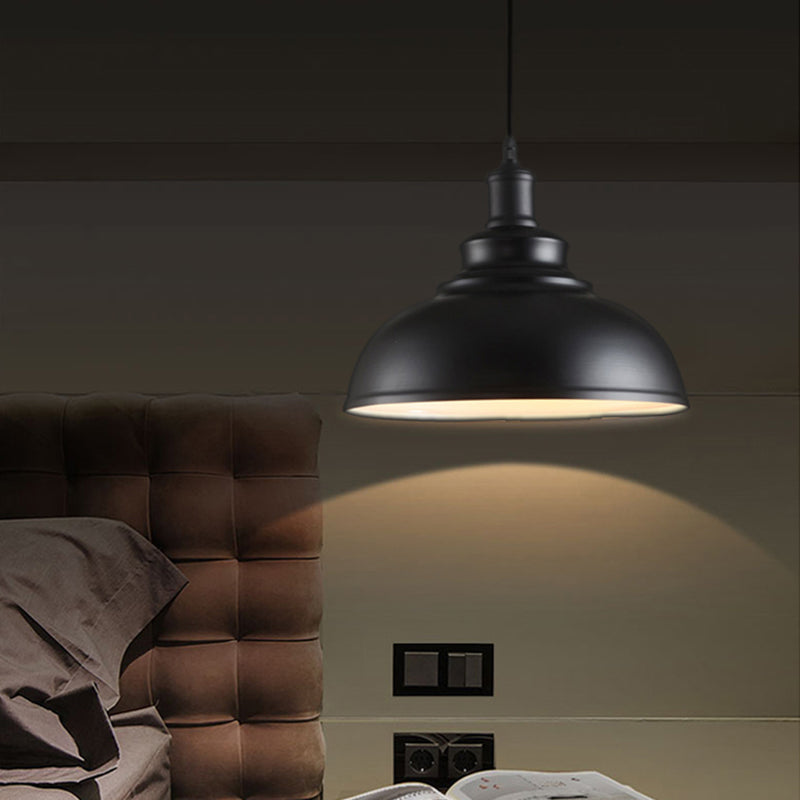 Adjustable Cord Pendant With Metal Dome Shade In Retro Black/Gray - 12’/14’/16’ W White Inner / 12’