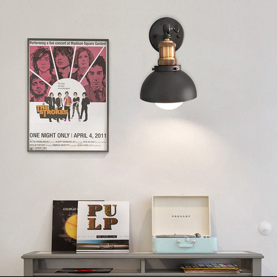 Modern Black Dome Wall Sconce With Adjustable Metal 1 Light For Restaurant Lighting