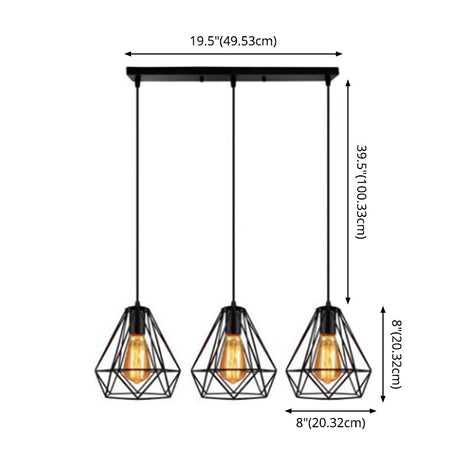 Industrial Diamond Cage Pendant Light Set - 3 Lights Ideal For Restaurants