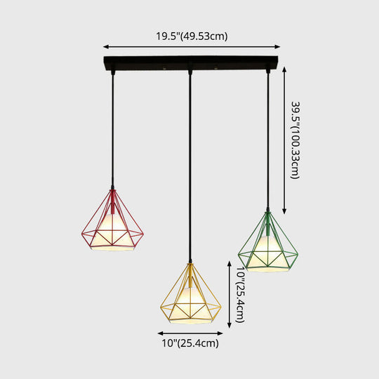 Diamond Cage Multi-Pendant Light With 3 Lights - Creative Industrial Design Perfect For Restaurants