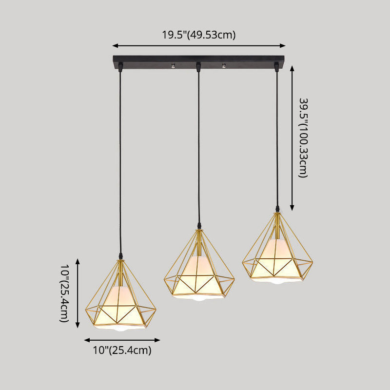 Diamond Cage Multi-Pendant Light With 3 Lights - Creative Industrial Design Perfect For Restaurants