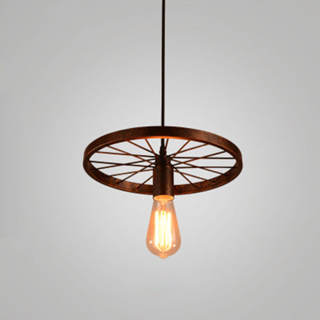 Metallic Industrial Style Multi-Light Pendant With Wheel Design Perfect For Restaurants 1 / Rust
