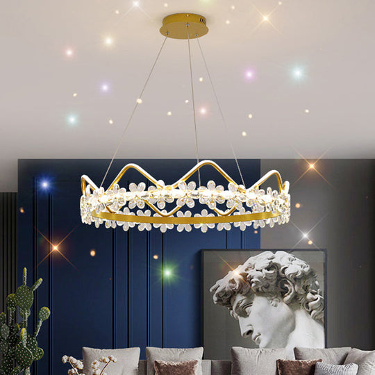 Nordic Style Crystal Pendant Light With 1 Suspended Crown For Living Room