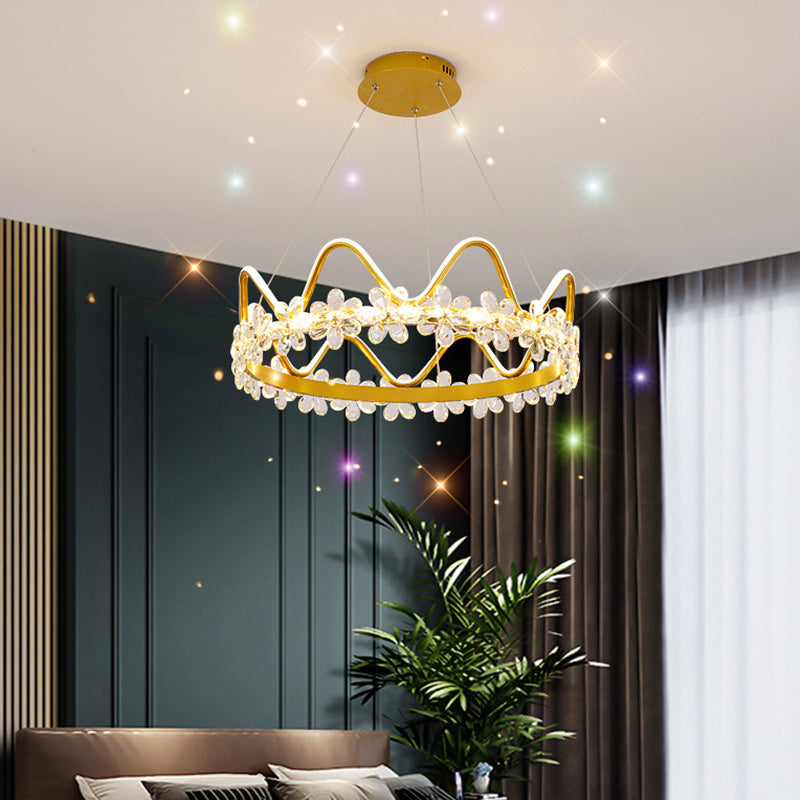 Nordic Style Crystal Pendant Light With 1 Suspended Crown For Living Room
