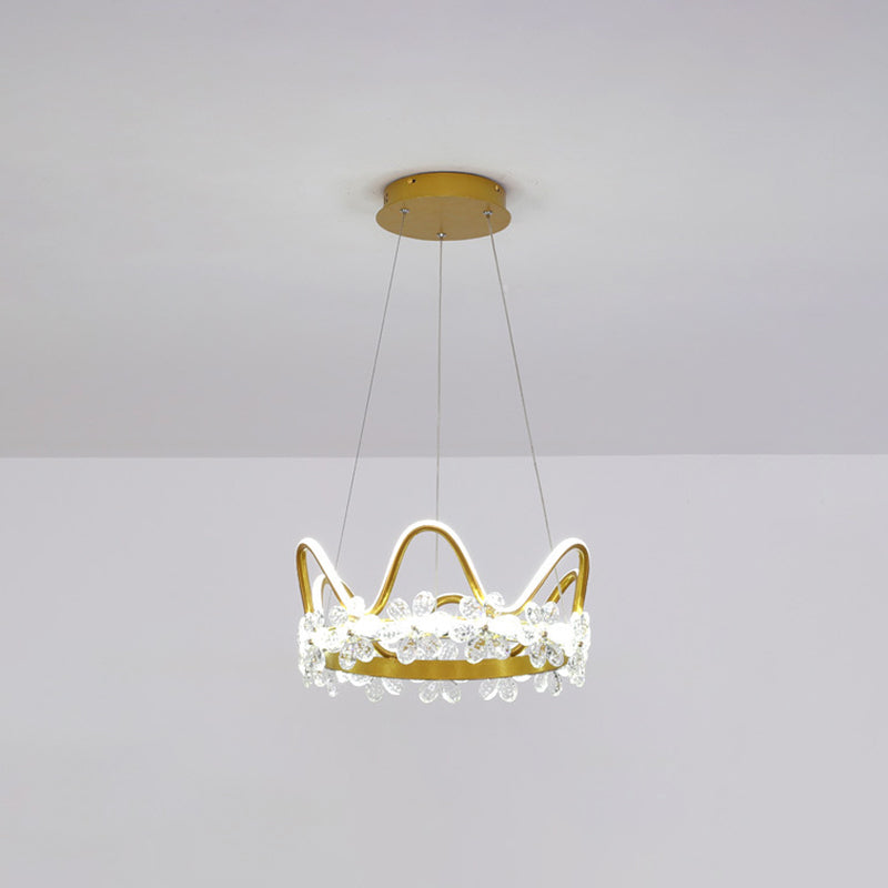 Nordic Style Crystal Pendant Light With 1 Suspended Crown For Living Room Gold / 17 White