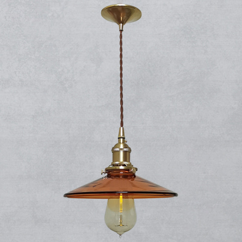 Retro Glass Shade Pendant Light Fixture For Living Room - Brown Pan With 1 Tan / 8.5’