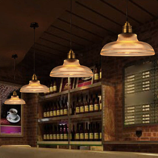 Retro Industrial Ribbed Glass Dome Pendant Lamp - 1-Light Design For Restaurants