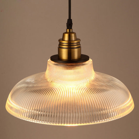 Retro Industrial Ribbed Glass Dome Pendant Lamp - 1-Light Design For Restaurants