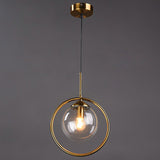 Mid-Century Design Hanging Lamp With Glass Shade And Metal Ring - Perfect For Bedroom Clear / Round