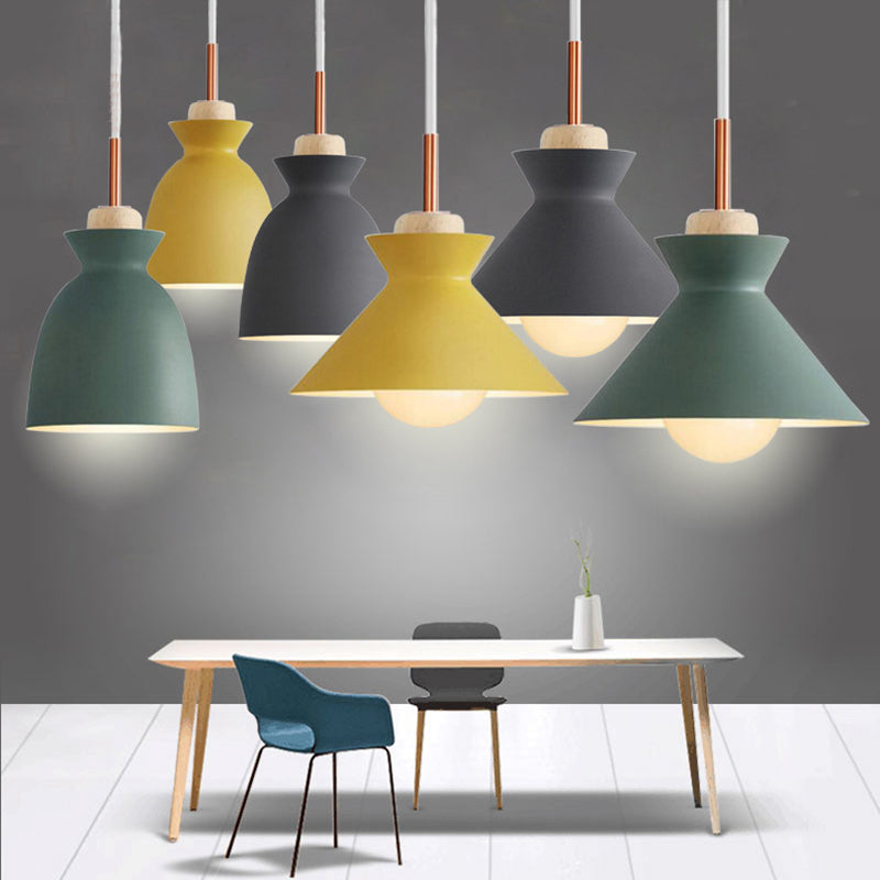 Nordic Style 1-Light Pendant Lamp With Wooden Top For Modern Restaurants