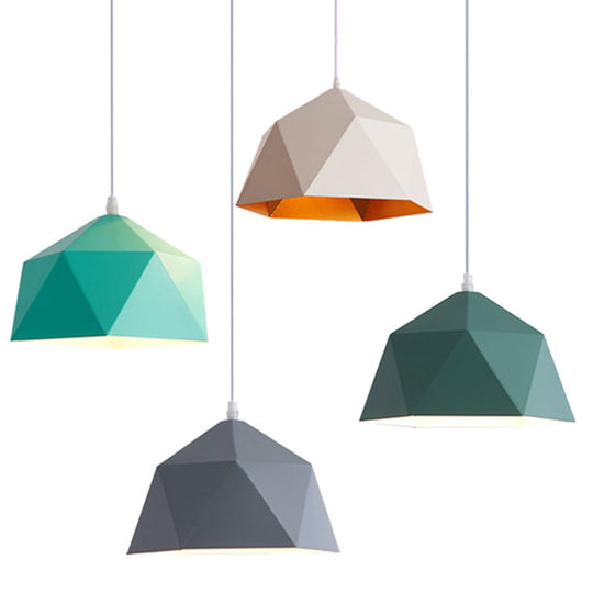 Nordic Macarons Style 1-Light Diamond Pendant Lamp - Modern Metal Dining Room Hanging Lighting
