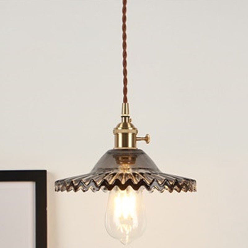 Vintage Industrial Scalloped Glass Pendant Light For Living Room Smoke Gray