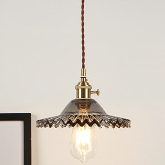 Vintage Industrial Scalloped Glass Pendant Light For Living Room Smoke Gray