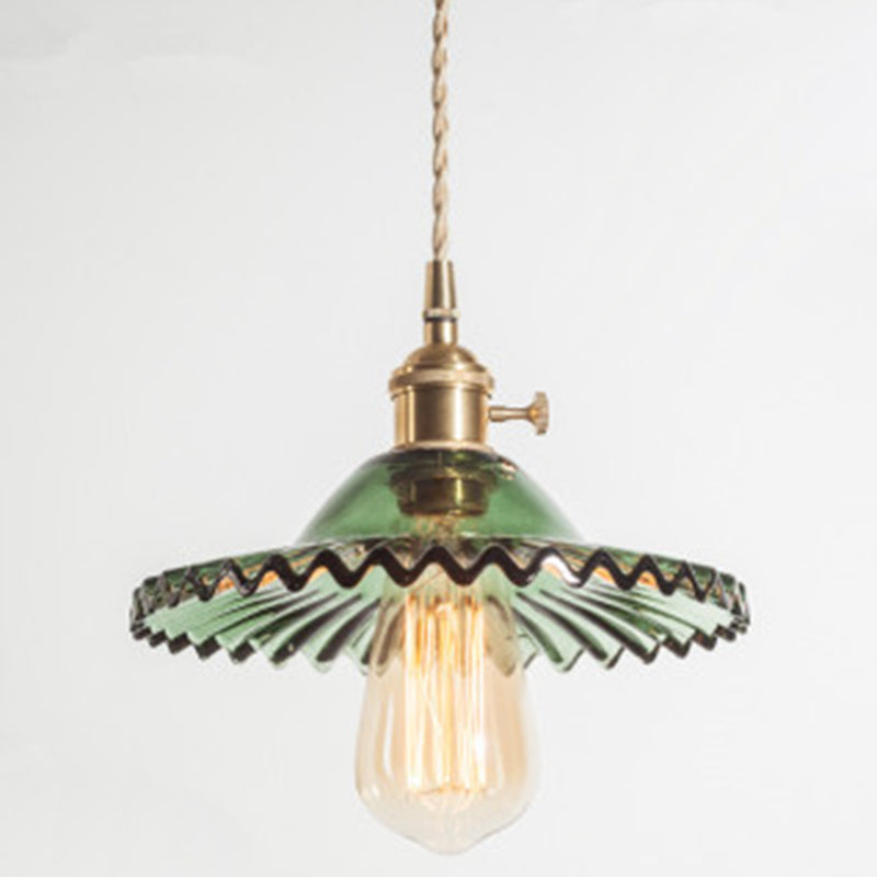 Vintage Industrial Scalloped Glass Pendant Light For Living Room Green