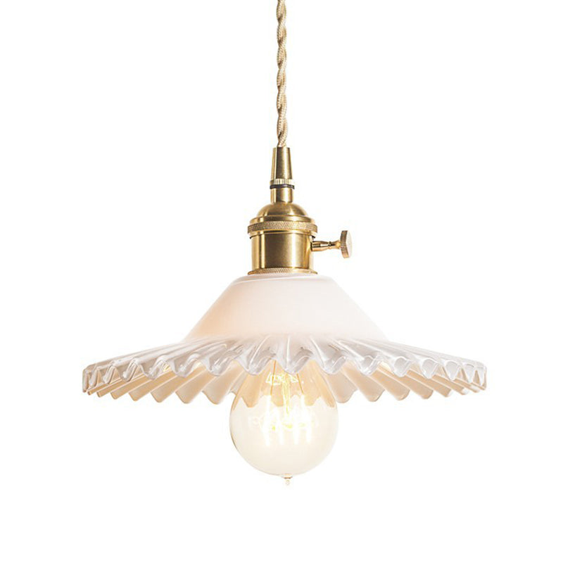 Vintage Industrial Scalloped Glass Pendant Light For Living Room