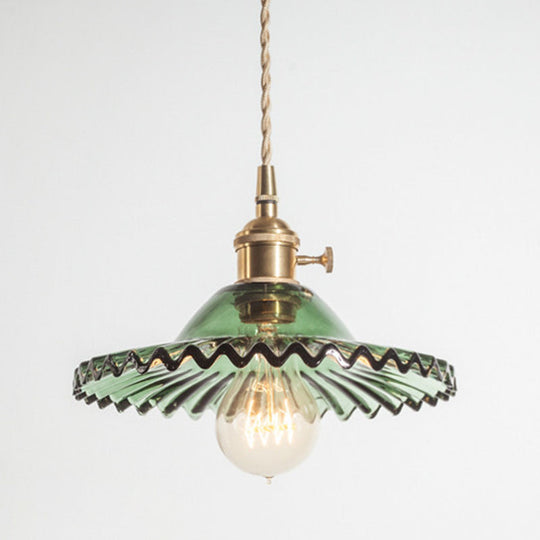 Vintage Industrial Scalloped Glass Pendant Light For Living Room