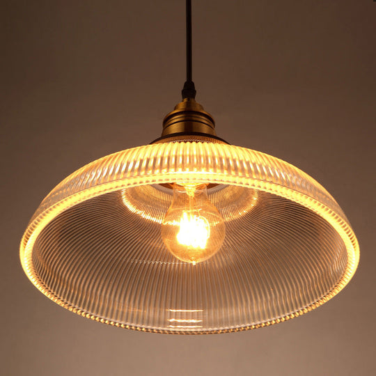 Retro Industrial Pendant Lighting - 1 Light Prismatic Glass Dome Perfect For Living Room