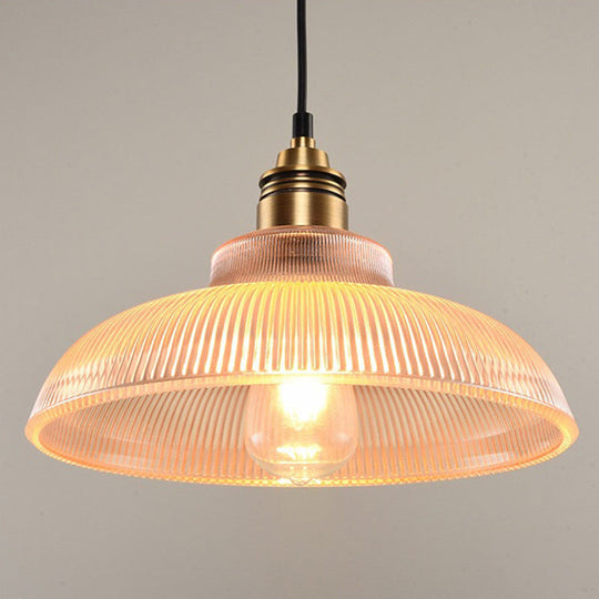 Retro Industrial Pendant Lighting - 1 Light Prismatic Glass Dome Perfect For Living Room Amber