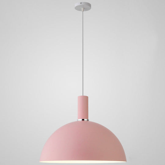 Nordic Style Metal Hemisphere Pendant Light For Restaurants - 1-Light Ceiling Lamp Pink / 16’