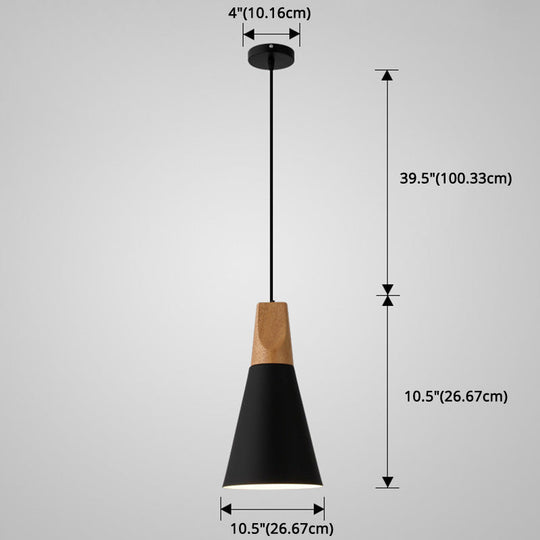 Nordic Style Metal Hanging Ceiling Pendant Lamp With Wooden Top - 1 Light Restaurant Lighting
