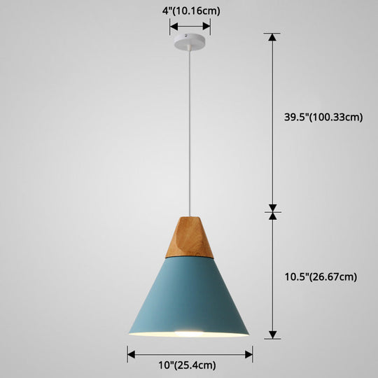 Nordic Style Metal Hanging Ceiling Pendant Lamp With Wooden Top - 1 Light Restaurant Lighting