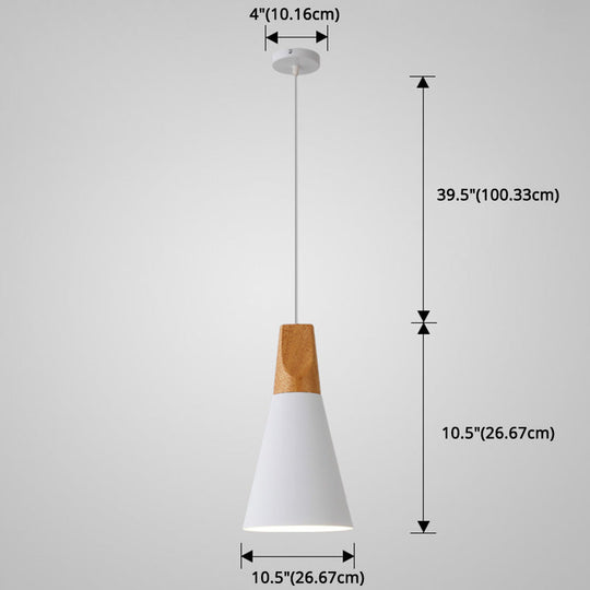 Nordic Style Metal Hanging Ceiling Pendant Lamp With Wooden Top - 1 Light Restaurant Lighting