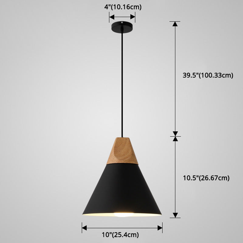 Nordic Style Metal Hanging Ceiling Pendant Lamp With Wooden Top - 1 Light Restaurant Lighting