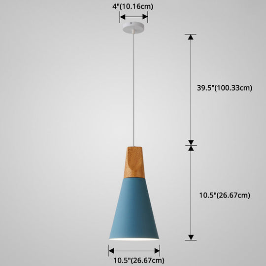 Nordic Style Metal Hanging Ceiling Pendant Lamp With Wooden Top - 1 Light Restaurant Lighting