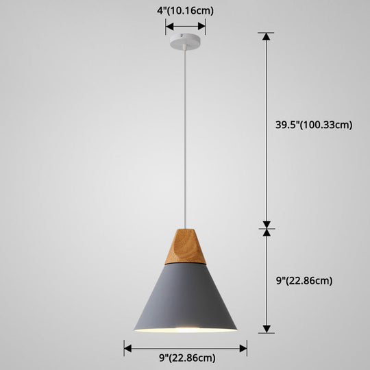 Nordic Style Metal Hanging Ceiling Pendant Lamp With Wooden Top - 1 Light Restaurant Lighting