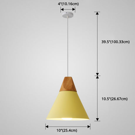 Nordic Style Metal Hanging Ceiling Pendant Lamp With Wooden Top - 1 Light Restaurant Lighting