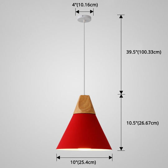 Nordic Style Metal Hanging Ceiling Pendant Lamp With Wooden Top - 1 Light Restaurant Lighting