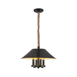Vintage Black Cone Shade Chandelier - 4-Light Metal Pendant Lamp For Dining Room