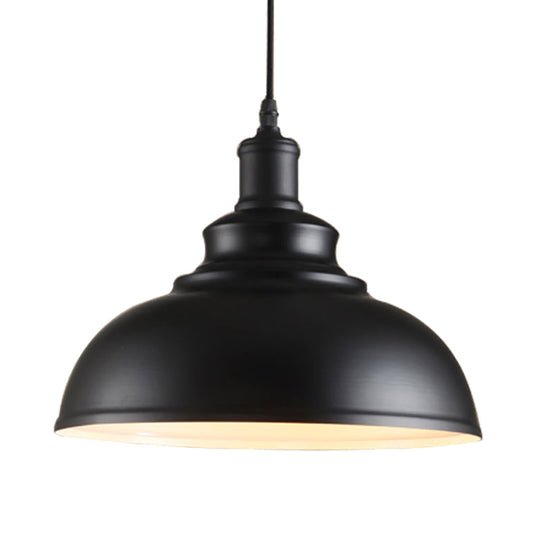 Adjustable Cord Pendant With Metal Dome Shade In Retro Black/Gray - 12’/14’/16’ W