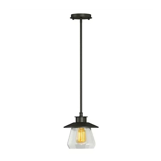 Modern Clear Glass Pendant Ceiling Light - 1 Head Black Hanging Lamp